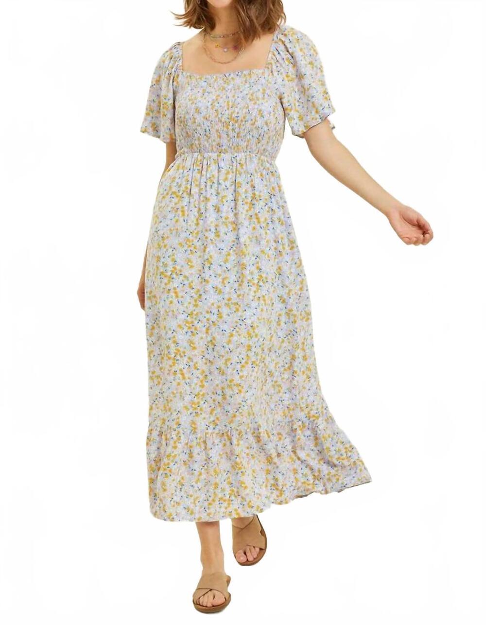 NEW FAIRE floral smocked midi dress in blue